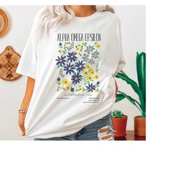 alpha omega epsilon oversized shirt, custom greek apparel, trendy alpha omega epsilon hoodie, aoe flower sweatshirt, aoe