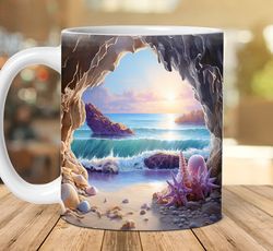 3d ocean cracked hole beach landscape mug