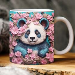 3d panda bear flowers mug  design