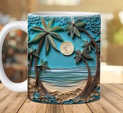 3d paper quilling beach landscape mug  design