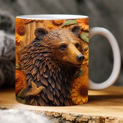 3d sunflower bear mug