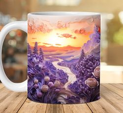 3d sunset flower landscape mug