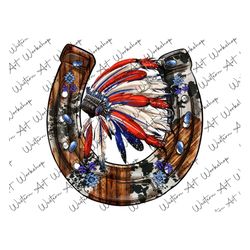 american flag indian headdress and horseshoe sublimation png, printable indian native american headdress, horseshoe png,