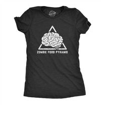 black zombie shirt women, zombie food pyramid brains, we want your brains, zombie apocalypse shirt, halloween undead shi