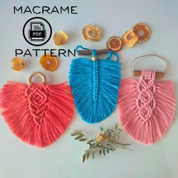 set 3 feather macrame pattern / leaf tutorial / step by step diy / macrame wall hanging pattern pdf / easy macrame decor