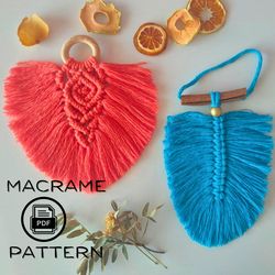 set 2 feather macrame pattern / leaf tutorial / step by step diy / macrame wall hanging pattern pdf / easy macrame decor