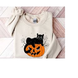 Halloween Sweatshirt, Pumpkin Cat Sweatshirt, Funny Halloween Sweatshirt, Cat Sweatshirt, Halloween Cat Shirt, Cat Lover