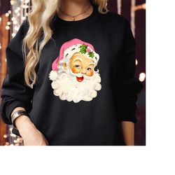 sweatshirt (5260) pink santa claus smiling retro face christmas sweatshirts funny santa hat vintage family holiday xmas