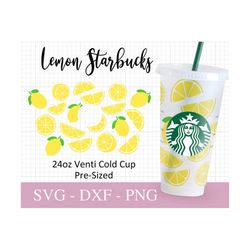 Lemon Starbucks Cup Svg, Svg Files For Cricut, 24oz Venti Cold Cup Design, Summer Starbucks Cup, Full Wrap Svg Png Dxf.