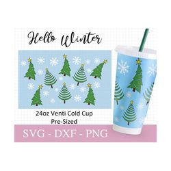 no hole 24oz venti cold christmas wrap cup svg, popular svg, winter files for cricut, trendy cup design, print full wrap