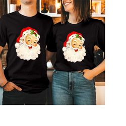 tshirt (5255) red santa claus merry christmas t-shirt funny santa hat smiling retro vintage family holiday xmas elf cost