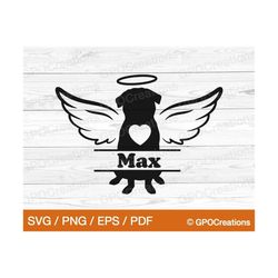 pug dog memorial svg, pet dog memorial svg, dog memorial svg, angel wings svg, dog loss svg, pet loss svg, dog memory sv