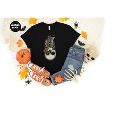 halloween skull forest design shirt, cool halloween shirt, floral skull shirt, spooky season shirt, halloween outfit