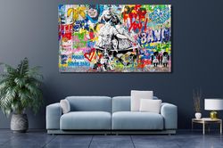 banksy canvas wall decorbanksy colorful canvasbanksy artgraffiti wall decorstreet wall artbanksy street canvas arturban