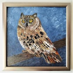 owl painting: bird acrylic textured art wall decor