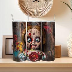 halloween scary annabelle tumbler, halloween annabelle tumbler, tumbler png, 20oz skinny tumbler, sublimation