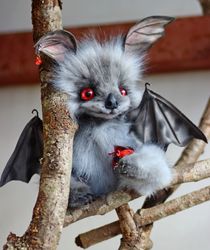 on order  yasi's bat fur bat, black bat, red eyes, furry doll, soft doll, fur doll, stuffed toy, plush bat, furry bat