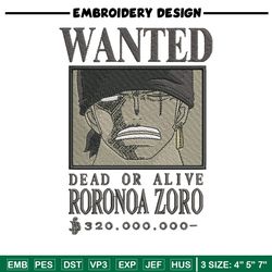 bounty zoro embroidery design, one piece embroidery, anime design, embroidery shirt, embroidery file,digital download.zi