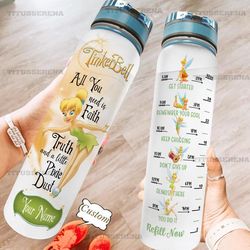 personalized tinker bell 32oz water tracker bottle,custom tinker bell water bottle, tinker bell gift, skinny tumbler, pe