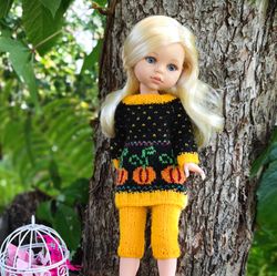 set of clothes for 13 inch dolls,  doll clothes paola reina: dress, pants. yellow and black doll outfit for halloween