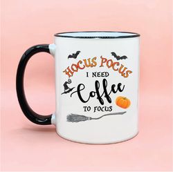 hocus pocus i need coffee to focus coffee mug, halloween coffee cups, halloween decor, hocus pocus movie fan gift idea,