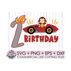 Boys Car Birthday Shirt, Monkey Car Birthday Svg, 2st Birthday SVG, Two Birthday svg, Happy Birthday Shirt