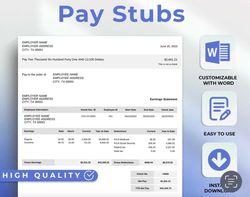 authentic paycheck stub template editable