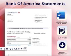 editable bank of america bank statement template customizable