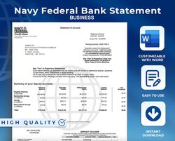 navy federal business bank statement template editable