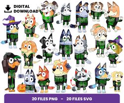 bundle layered svg, bluey skeleton svg, bluey svg, halloween svg, digital download, clipart, png, svg, cricut