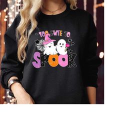 sweatshirt (1870) wicked to cute to spook children ghost scary pumpkin witch cat halloween bat cat spooky scary witch va