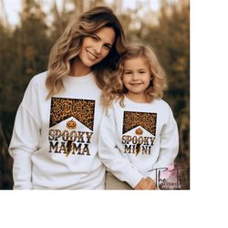 spooky mama sweatshirt, spooky mini hoodie, leopard halloween costume, mama and mini sweater, cute halloween, women hall