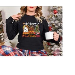 happy hallothanksmas sweatshirt, halloween gift for women, christmas sweatshirt, halloween sweater, holiday season gift,