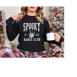 spooky babes club sweatshirt, spooky season hoodie, fall sweatshirts, skeleton sweater, vintage halloween, gift for hall