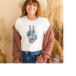 retro western cowgirl shirt, skeleton peace tshirt, skeleton hand shirt, halloween shirt, funny skeleton tee, trendy des