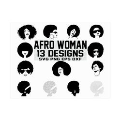 Afro Woman SVG/Png/Eps/Dxf/ Black woman/ Funky woman / Afro girl / Black girl / Curly hair / Afro hair / Clipart / Stenc