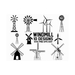 Windmill SVG / Wind Turbine svg / Gristmill svg / Water Mill svg / Cut Files / Cricut / Clipart / Silhouette / Decal / V
