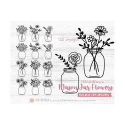 mason jars flowers bundle svg,floral,mason bottle,glass jars,monogram frame,vase,name,outline,jars clipart,dxf,png,insta