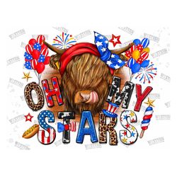 Oh My Stars, Western 4th Of July Cow Background Png, Cow Sublimation Design, American Flag Background Png,Sunflower Cow