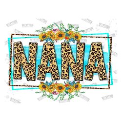 sunflower leopard frame nana png sublimation design download, sunflower aunt, western nana png, floral mama png, nana pn