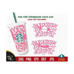 Brest Cancer Ribbon Starbucks Cold Cup SVG | Pink Ribbon Starbucks Cup Svg | Full Wrap For Personalized Starbucks Cups |