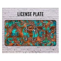 horseshoes leopard license plate, western license plate png, horseshoes png, wood pattern png, digital download