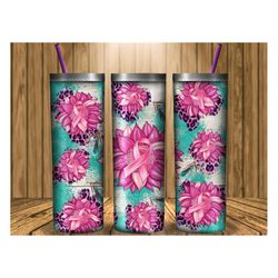 western breast cancer sunflower 20oz skinny tumbler png design, breast cancer tumbler, cancer awareness tumbler, cancer