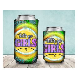 western let's go girls can cooler png sublimation design, gemstone leopard can holder, 12 oz. can cooler template, can c