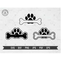 dog paw bone monogram svg, dog paw bone name frame | svg, dxf, png, jpg, pdf, eps | cricut, silhouette, clipart | instan