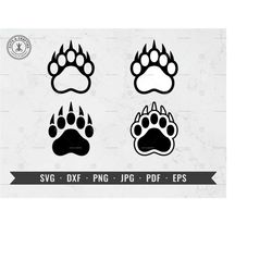 bear paw svg, paw with claw svg, bear foot print svg, dxf, png, jpg, pdf, eps, cricut, silhouette, vector, clipart, inst