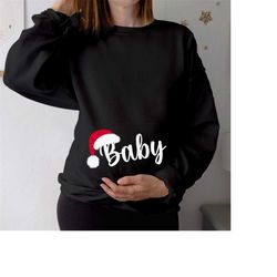 sweatshirt (5125) baby santa hat maternity pregnancy christmas sweatshirts new mom mum to be announcement funny xmas elf