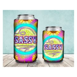 western sassy can cooler png sublimation design, sassy can holder, western sassy  12oz. can cooler template, tie dye sas