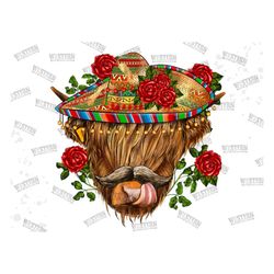 mexican highland cow png sublimation design, highland cow png, mexican cow png, cinco de mayo, mexico png, mexican png,