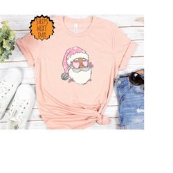 retro christmas santa shirt, disco santa claus shirt, retro santa hat shirt, pink santa t-shirt, vintage santa graphic s